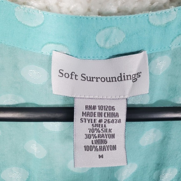 Soft Surroundings Shirt Women Medium Blue Dot Silk Rayon‎ Lined Button Up Blouse - Picture 6 of 11